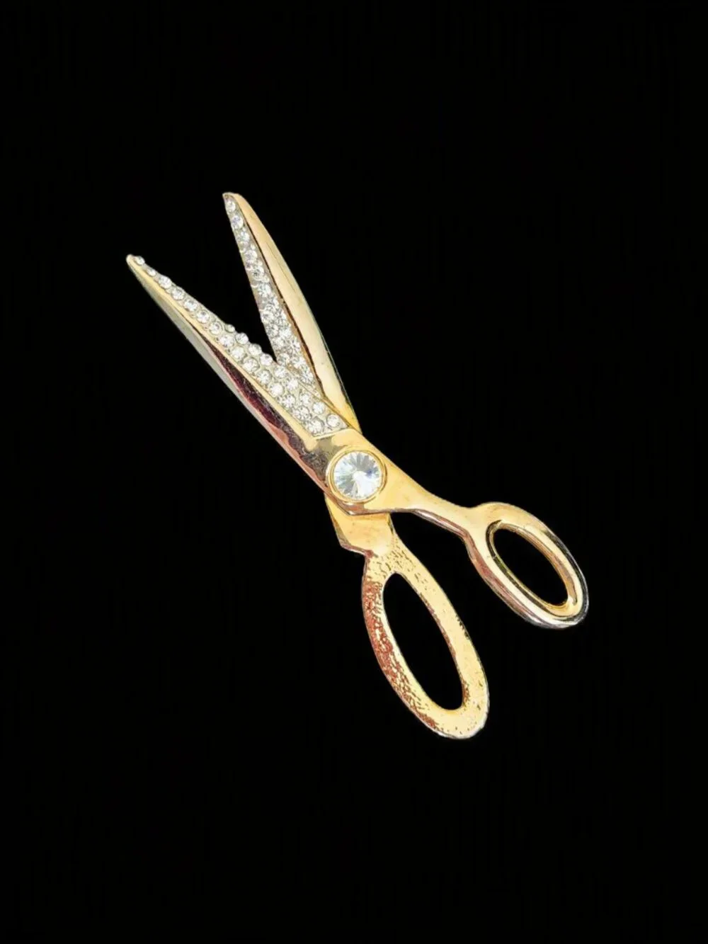 Vintage 80s Gold Plated Rhinestone Scissors Brooch Pin 4